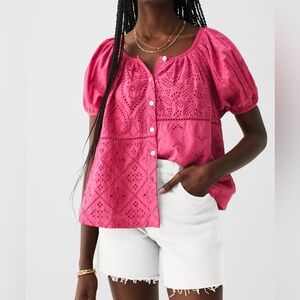 Faherty Carmel Eyelet Organic Cotton Button-Up Top - Large - NWT $158